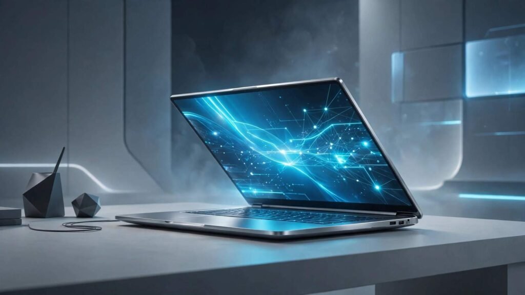 MacBook Pro M6 OLED touchscreen concept illustration — rumoured late 2026