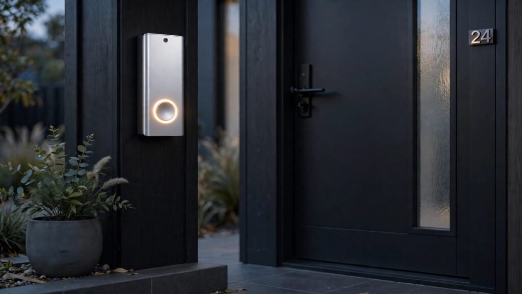 Ring Battery Video Doorbell Pro 2nd Gen in deep silver mounted beside a front door on a modern Australian porch